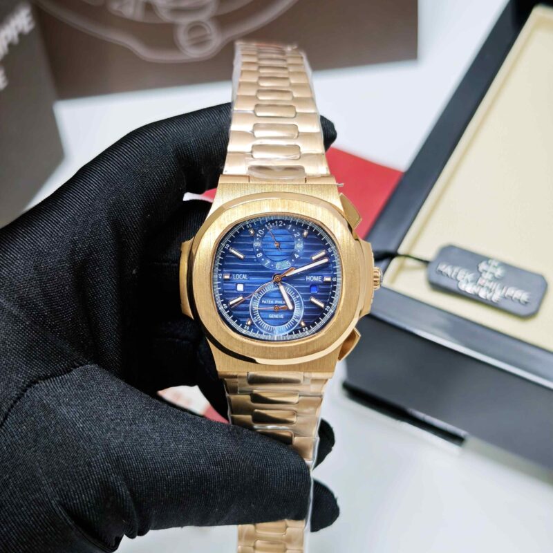 Patek Philippe Nautilus Chronograph Gold Travel Time Blue Dial