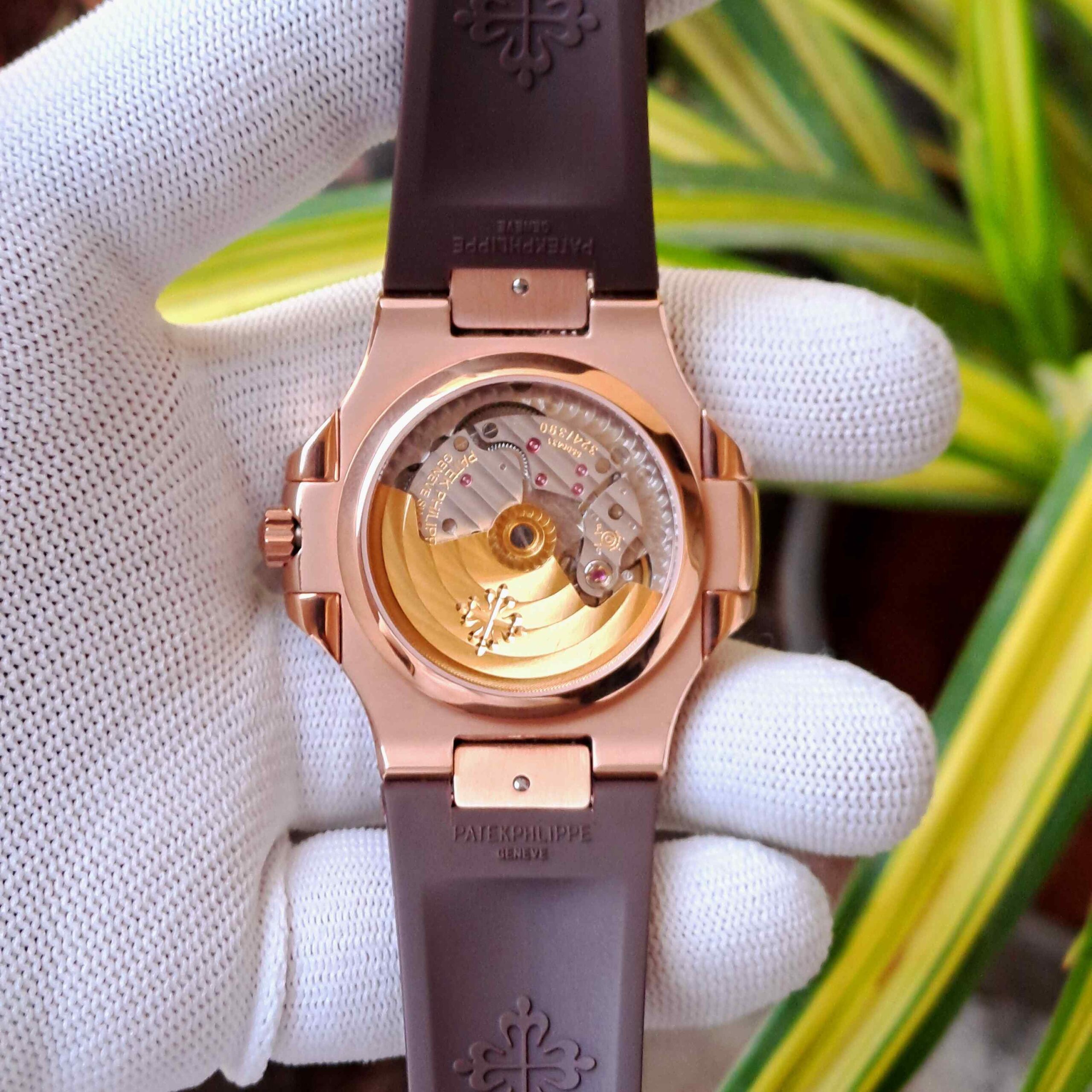 Patek Philippe Nautilus Engraved Rose Gold Brown Dial Brown Rubber - Image 3