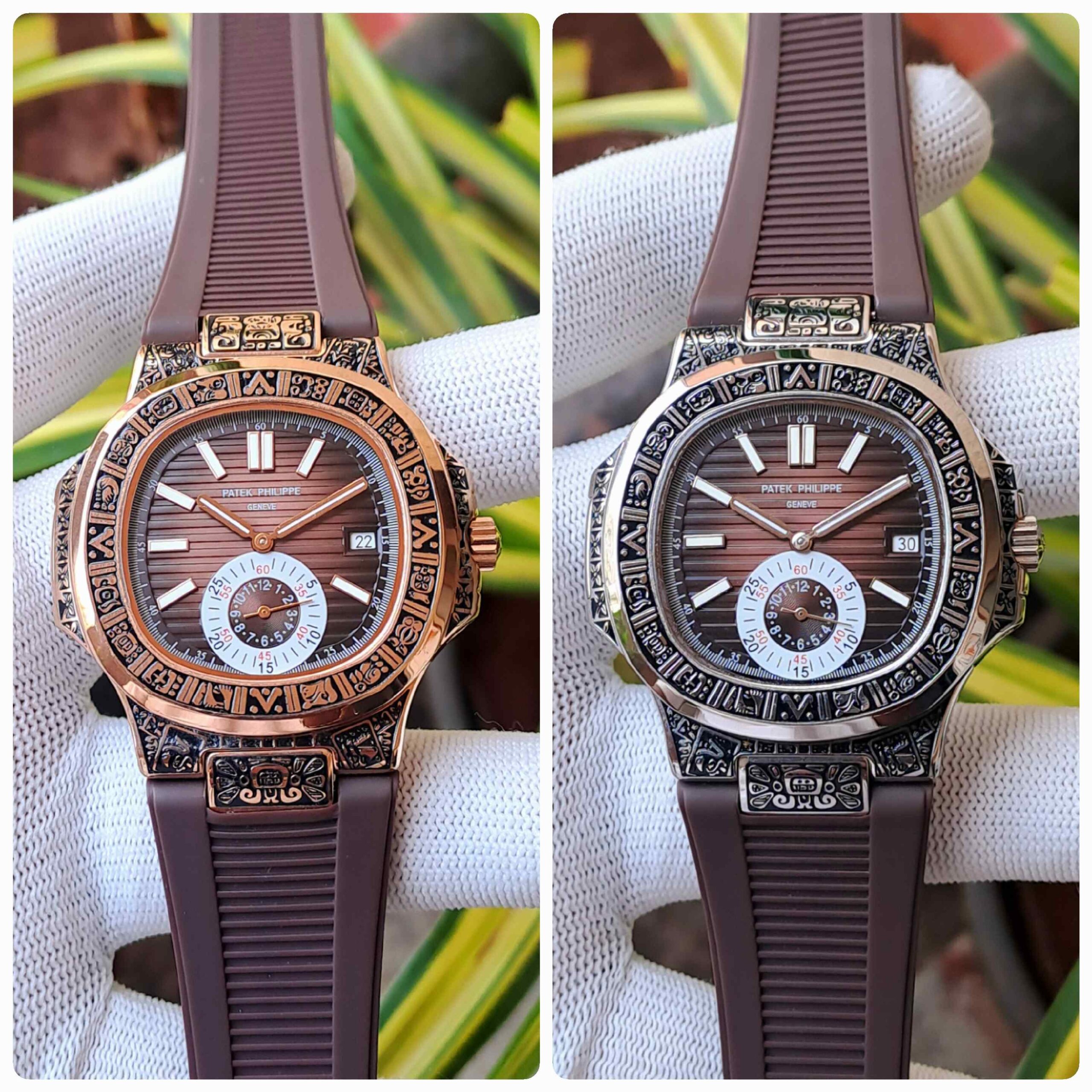 Patek Philippe Nautilus Engraved Rose Gold Brown Dial Brown Rubber - Image 5