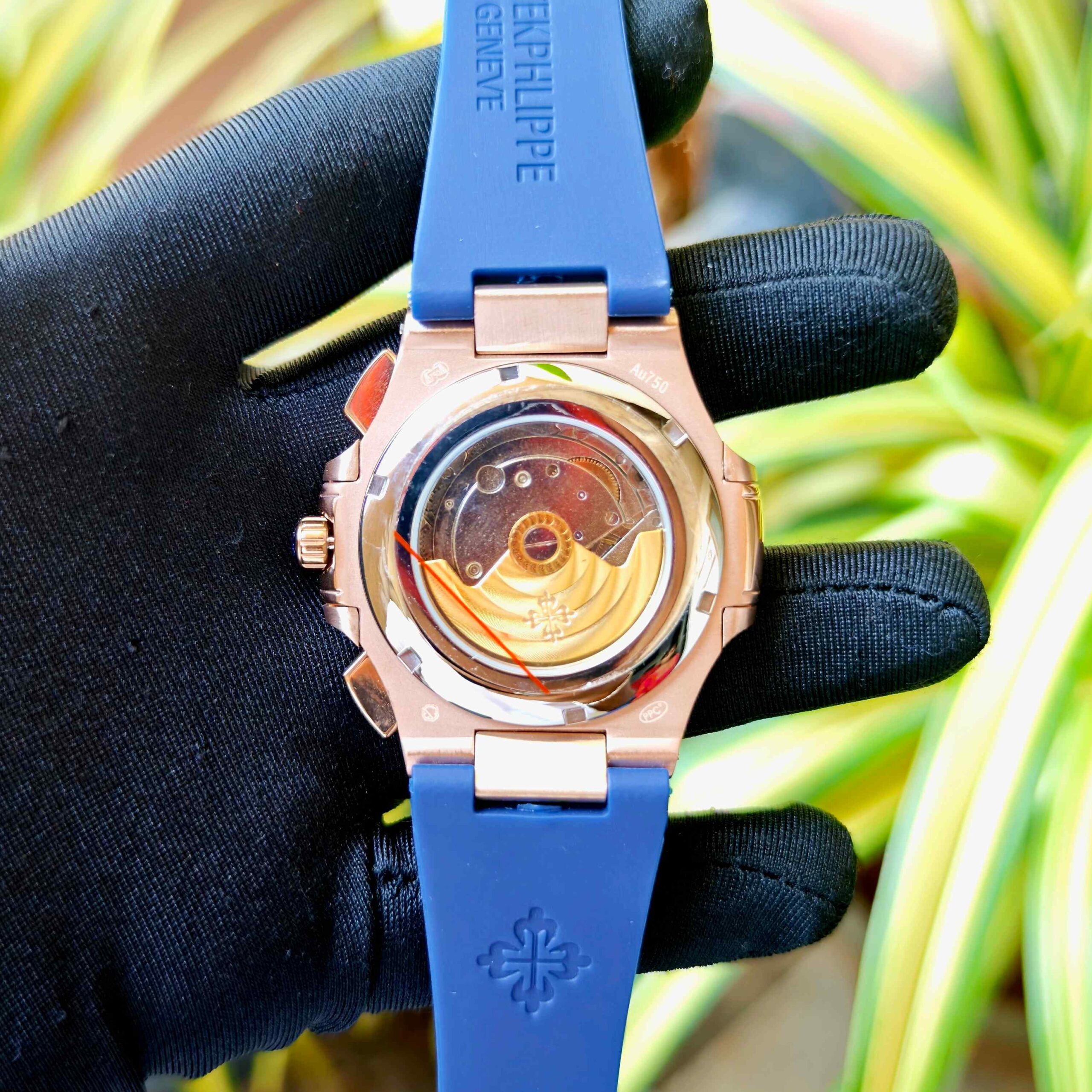 Patek Philippe Nautilus Polished Gold Brown Dial Blue Rubber - Image 3