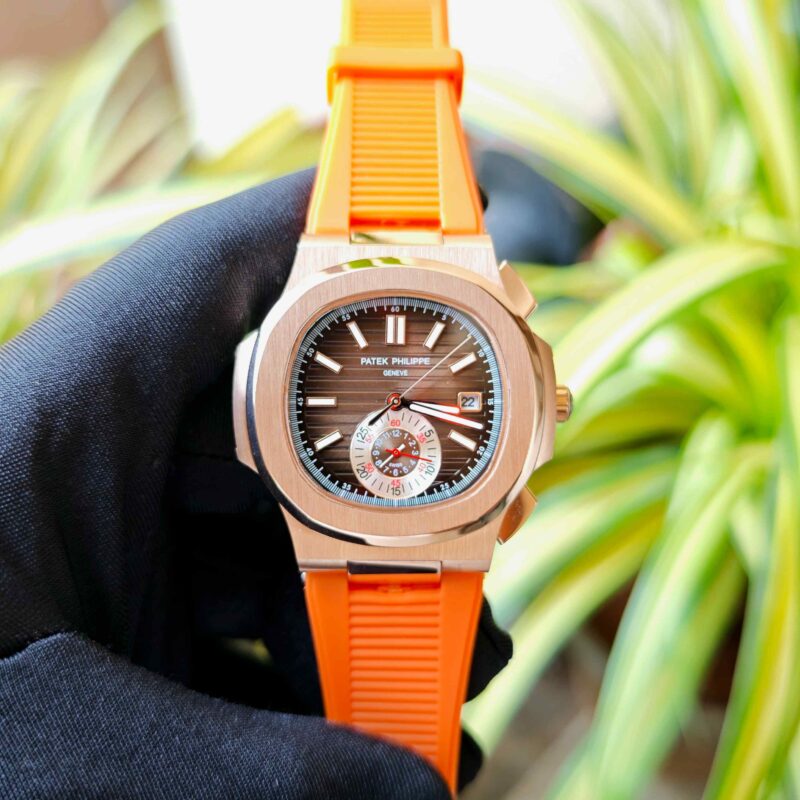 Patek Philippe Nautilus Polished Gold Brown Dial Orange Rubber