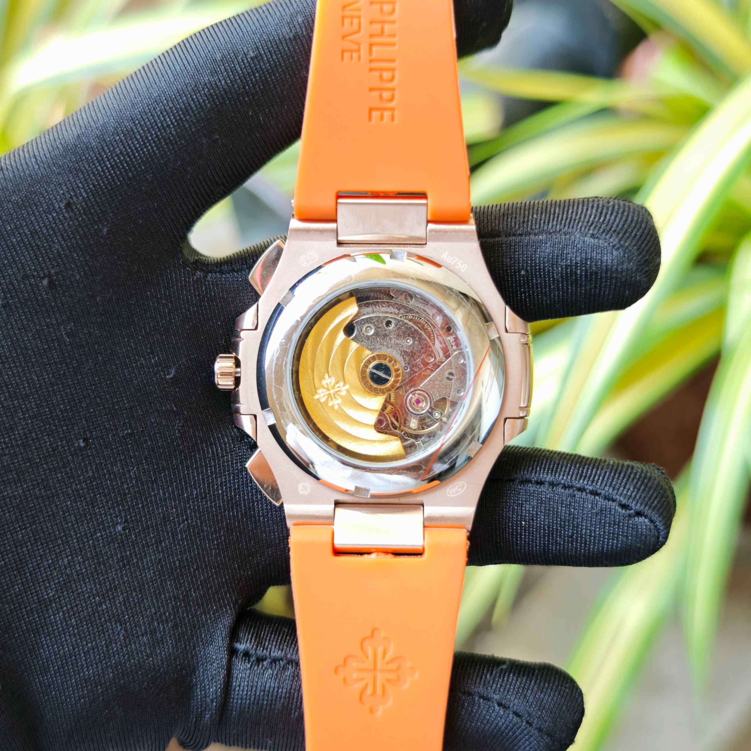 Patek Philippe Nautilus Polished Gold Brown Dial Orange Rubber - Image 3