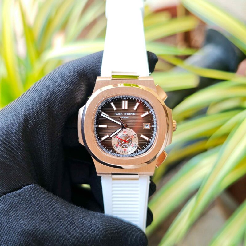 Patek Philippe Nautilus Polished Gold Brown Dial White Rubber