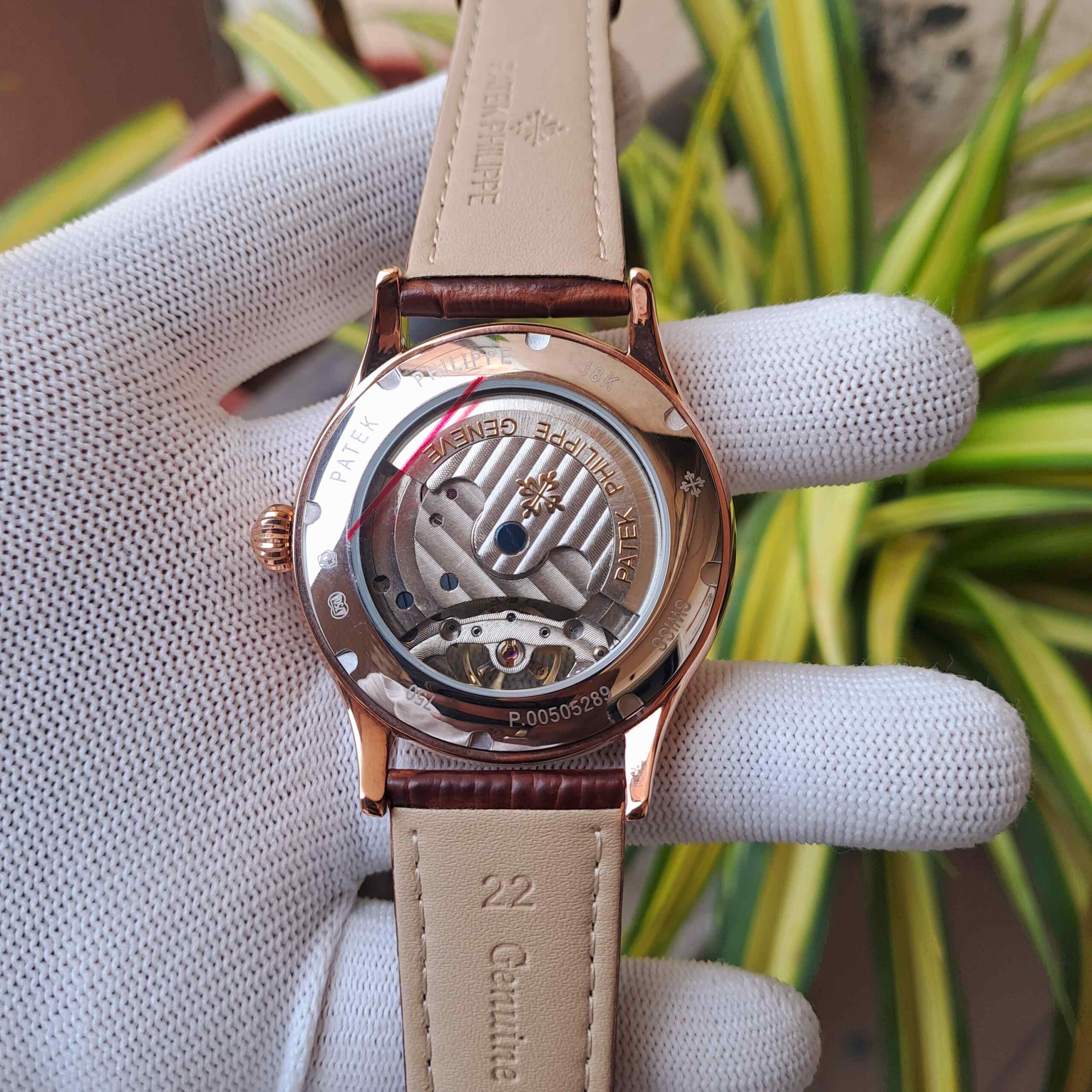 Patek Philippe Tourbillon Rose Gold White Dial Brown Leather - Image 3