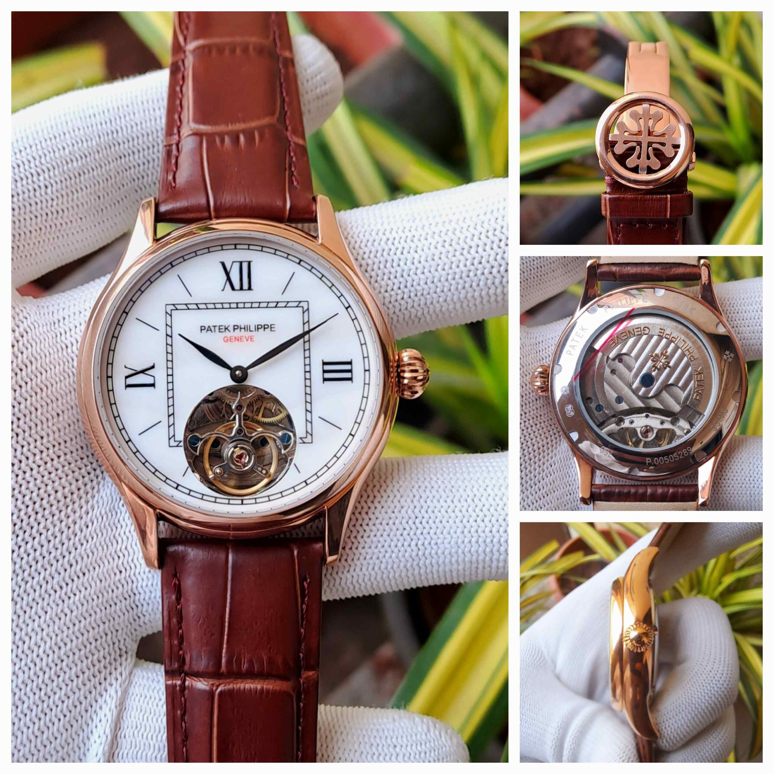 Patek Philippe Tourbillon Rose Gold White Dial Brown Leather - Image 4