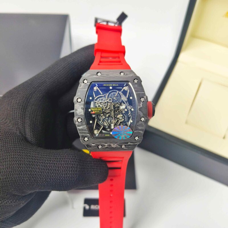 Richaed Mille 35-02 RAFAEL NADAL Black Carbon Red Rubber Strap