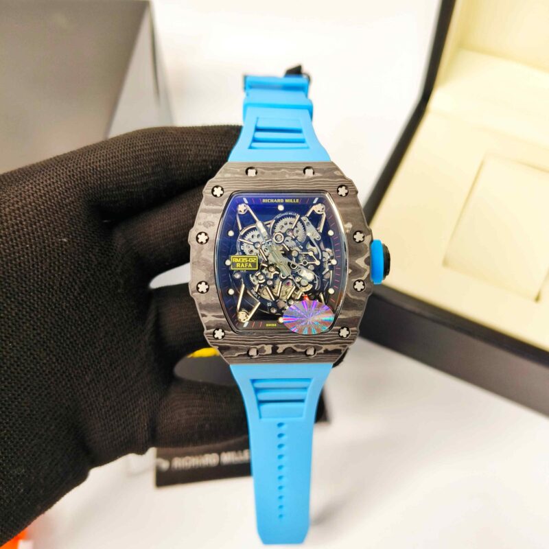 Richaed Mille 35-02 RAFAEL NADAL Black Carbon Sky Blue Rubber Strap