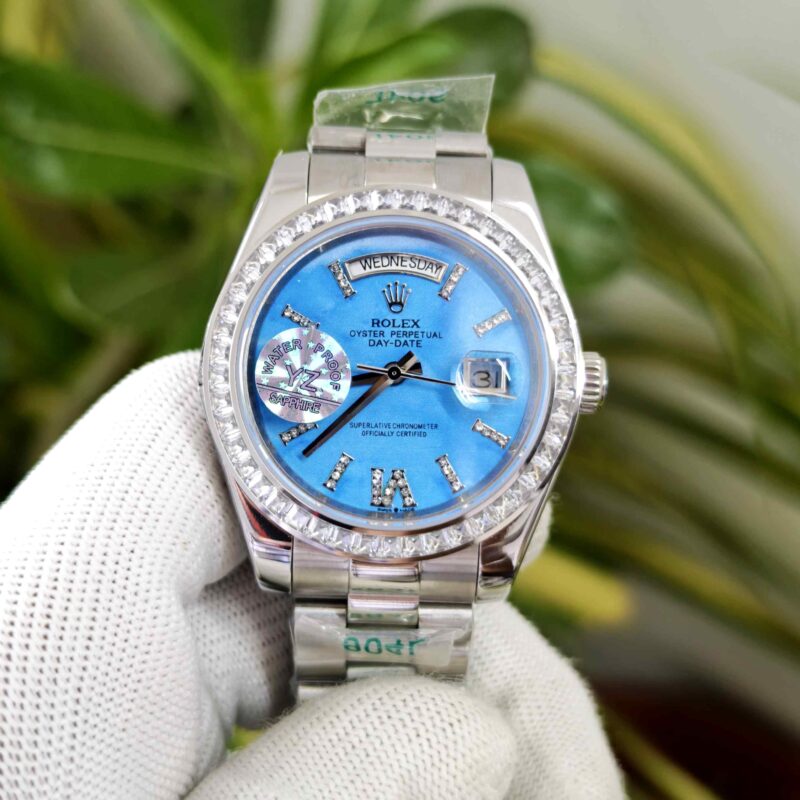Rolex Day-Date Steel Diamond Bezel Roman Marker Tiffany Dial