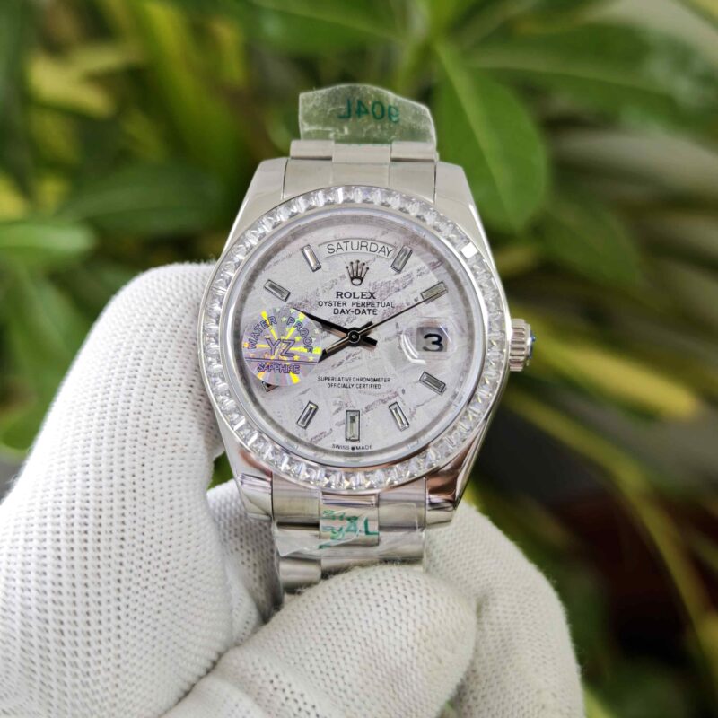 Rolex Day-Date Steel Diamond Bezel Stick Marker White Dial