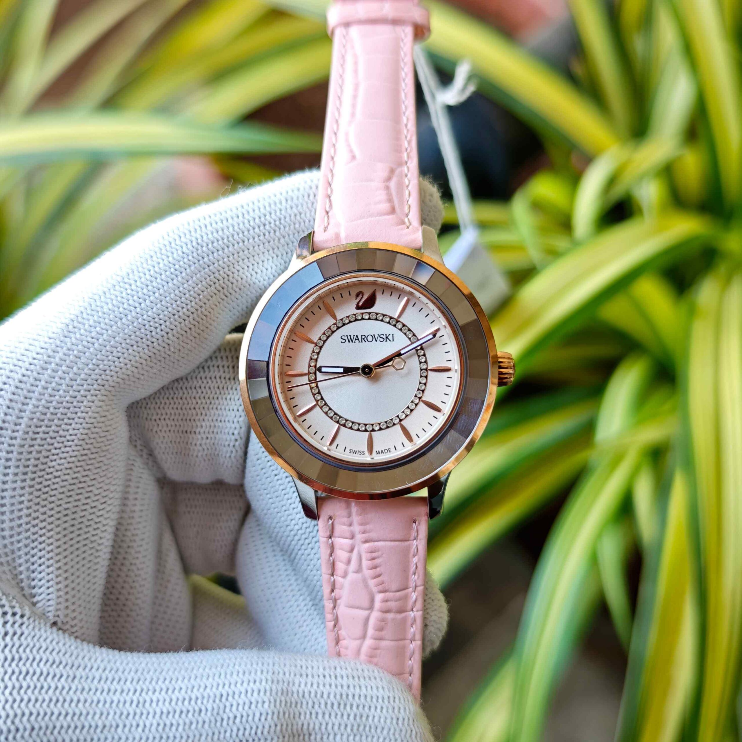 SWAROVSKI White Dial Pink Leather Strap