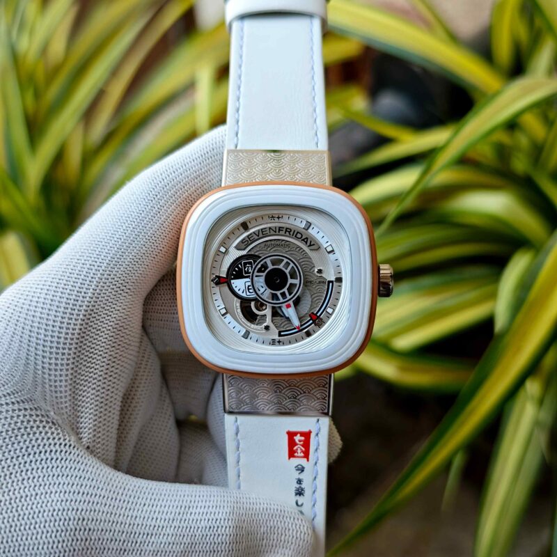 Seven Friday P1B-03 Japan Limited Edition White Skeleon Dial White Leather