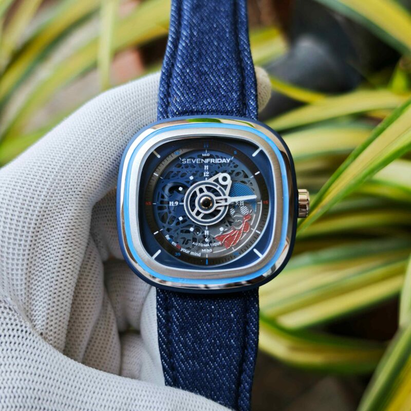 SevenFriday T1-01 Cocorico Limited Edition Blue Skeleton Dial Blue Leather