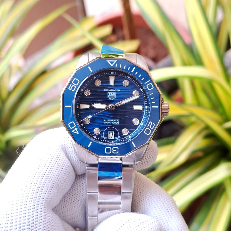 TAG Heuer Aquaracer Professional 300 Date-Steel Blue Dial Diamond Marking