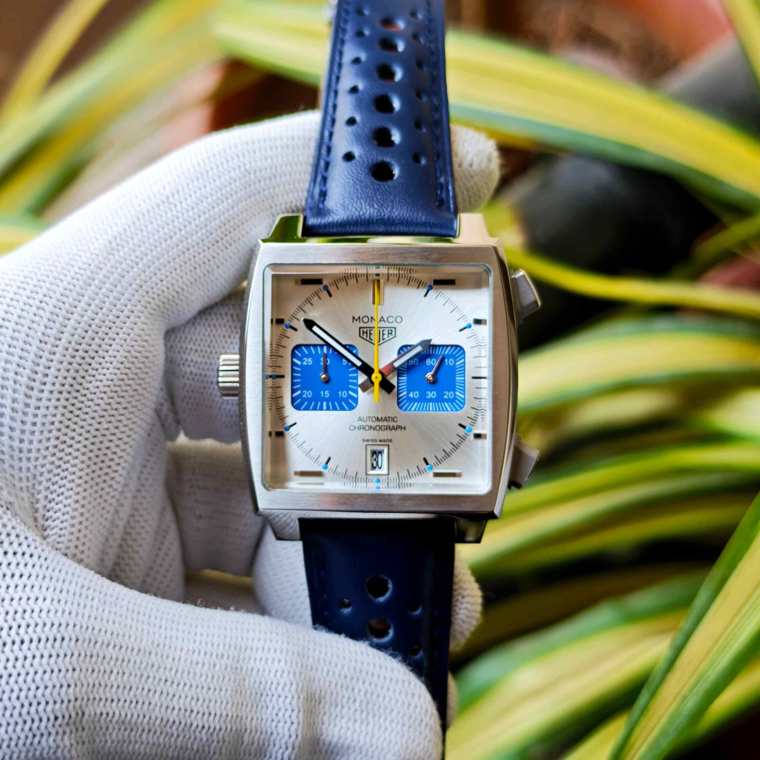 TAG Heuer Monaco Chronograph Racing Blue-Titanium Steel Blue Leather