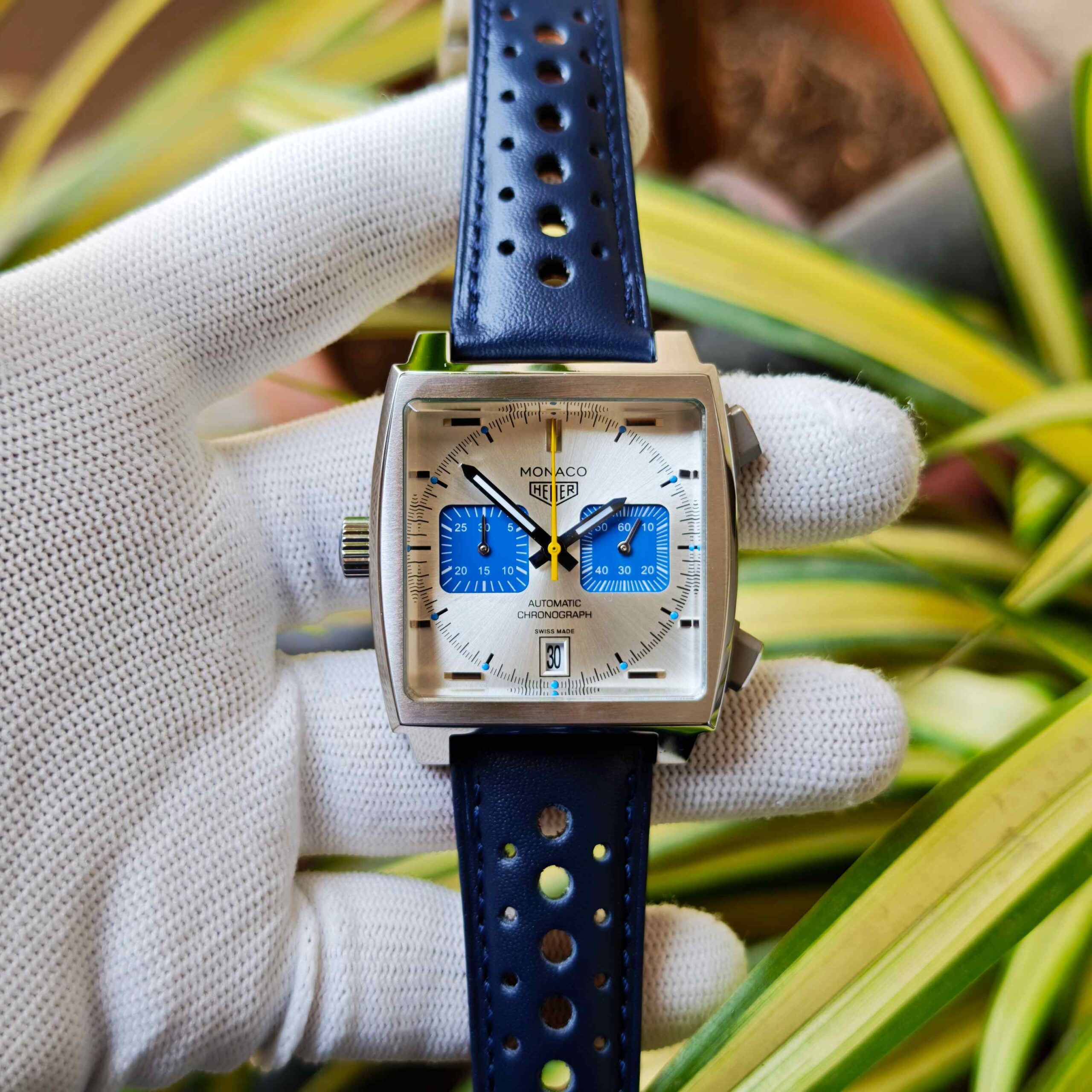 TAG Heuer Monaco Chronograph Racing Blue-Titanium Steel Blue Leather - Image 2