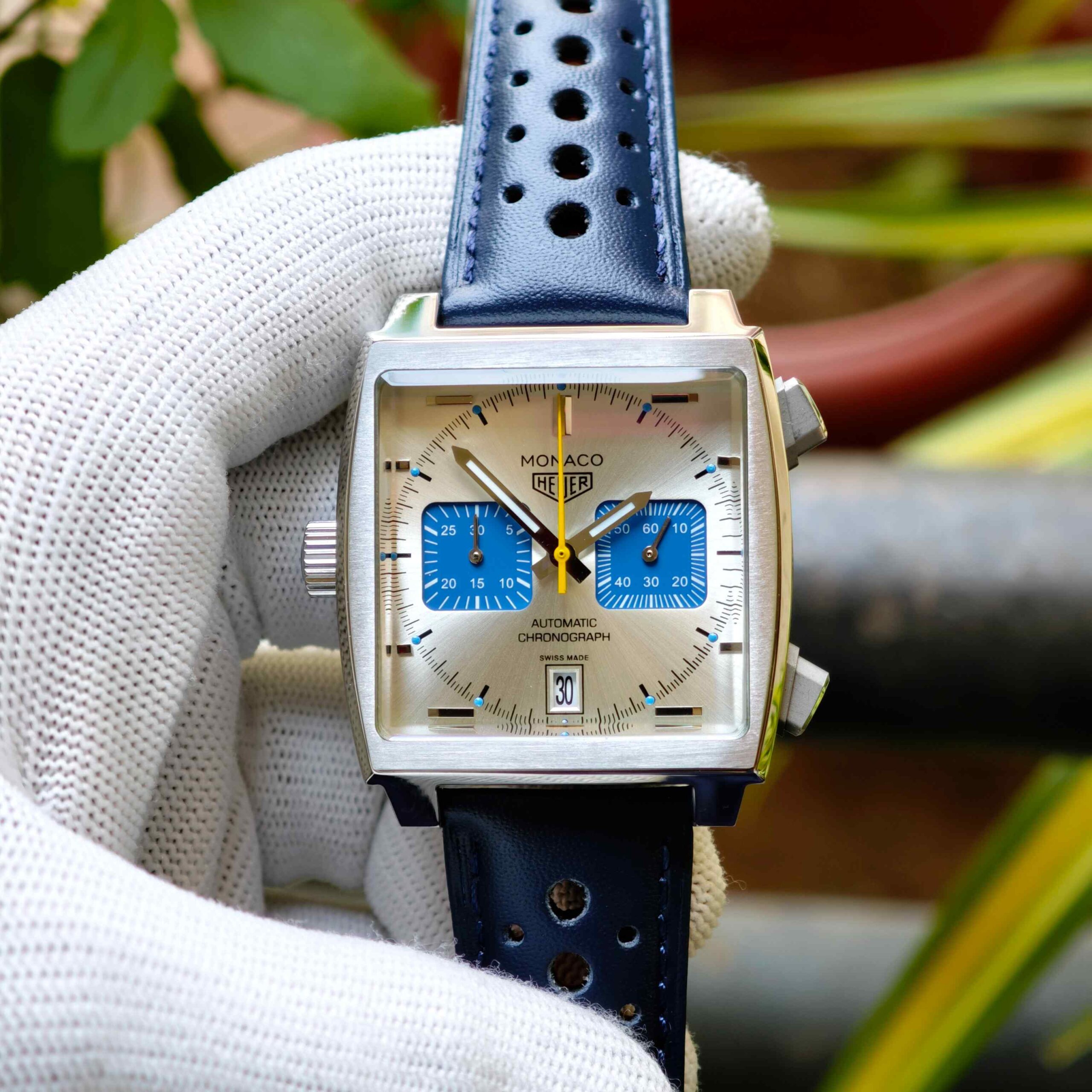 TAG Heuer Monaco Chronograph Racing Blue-Titanium Steel Blue Leather - Image 3