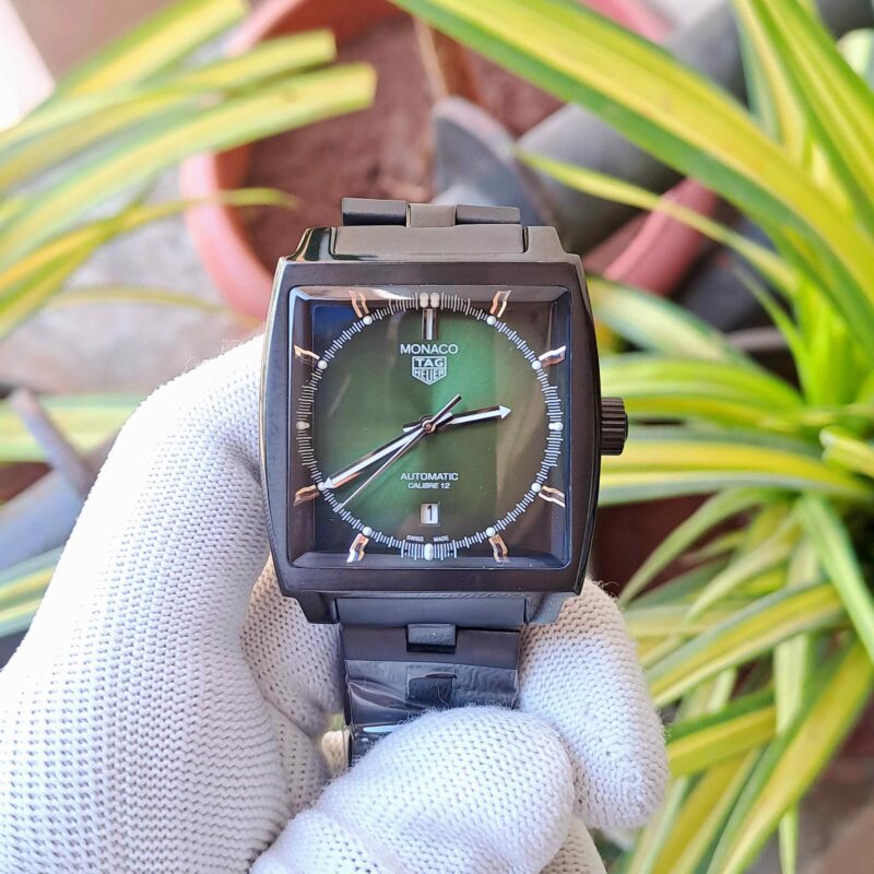 Tag Heuer Monaco Green Dial Black Stainless Steel Strap