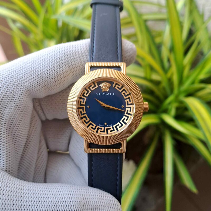 Versace Greca Chic Gold Blue Dial Leather Strap