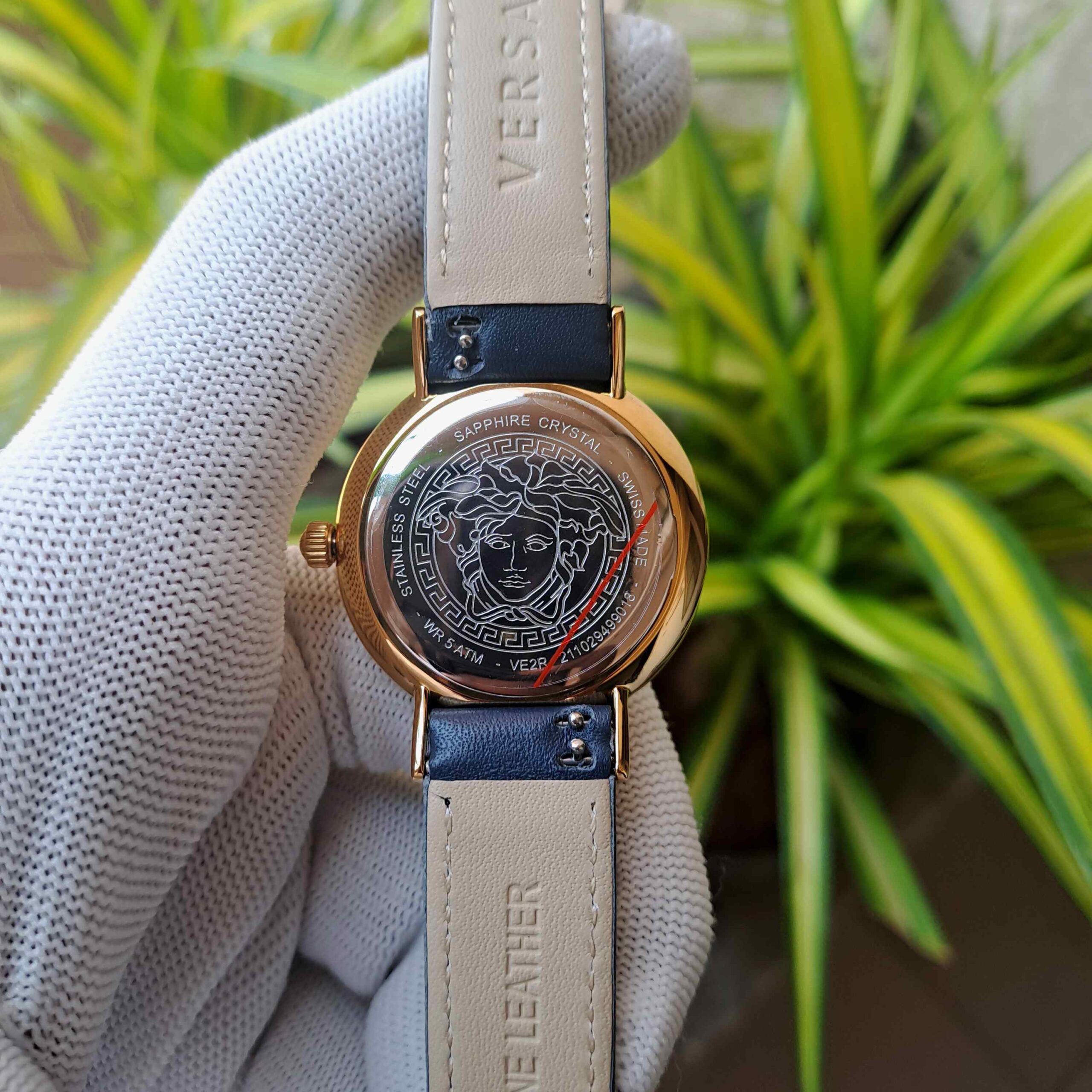 Versace Greca Chic Gold Blue Dial Leather Strap - Image 3