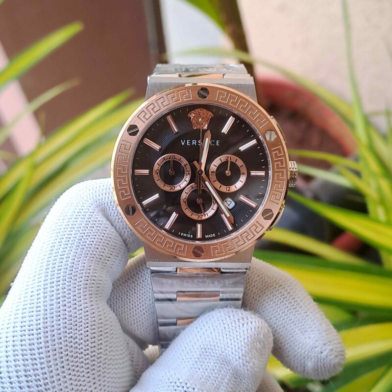 Versace Greca Logo Chronograph Dual Tone Black Dial