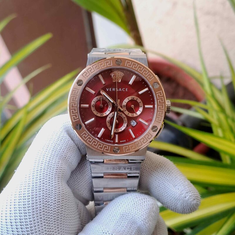 Versace Greca Logo Chronograph Dual Tone Red Dial
