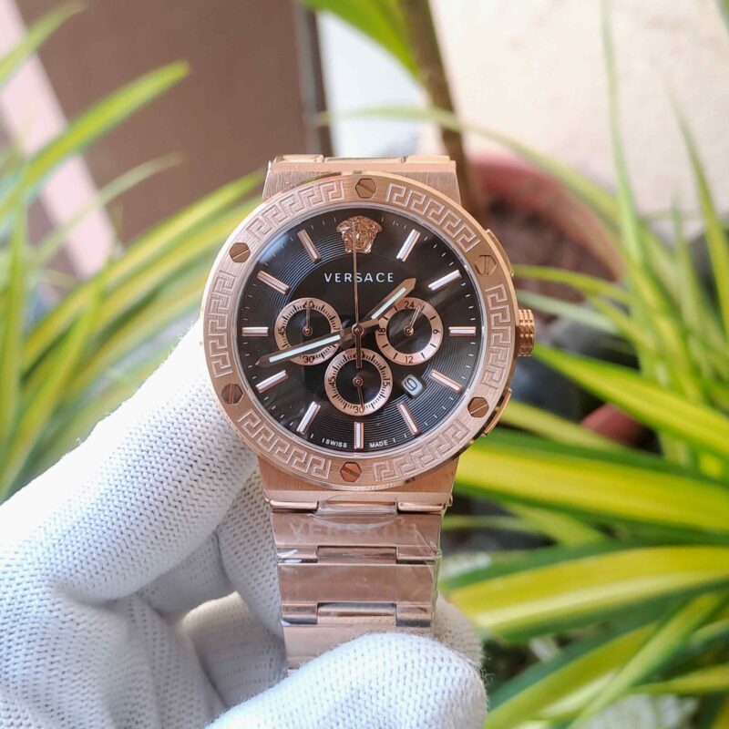 Versace Greca Logo Chronograph Full Rose Gold Black Dial