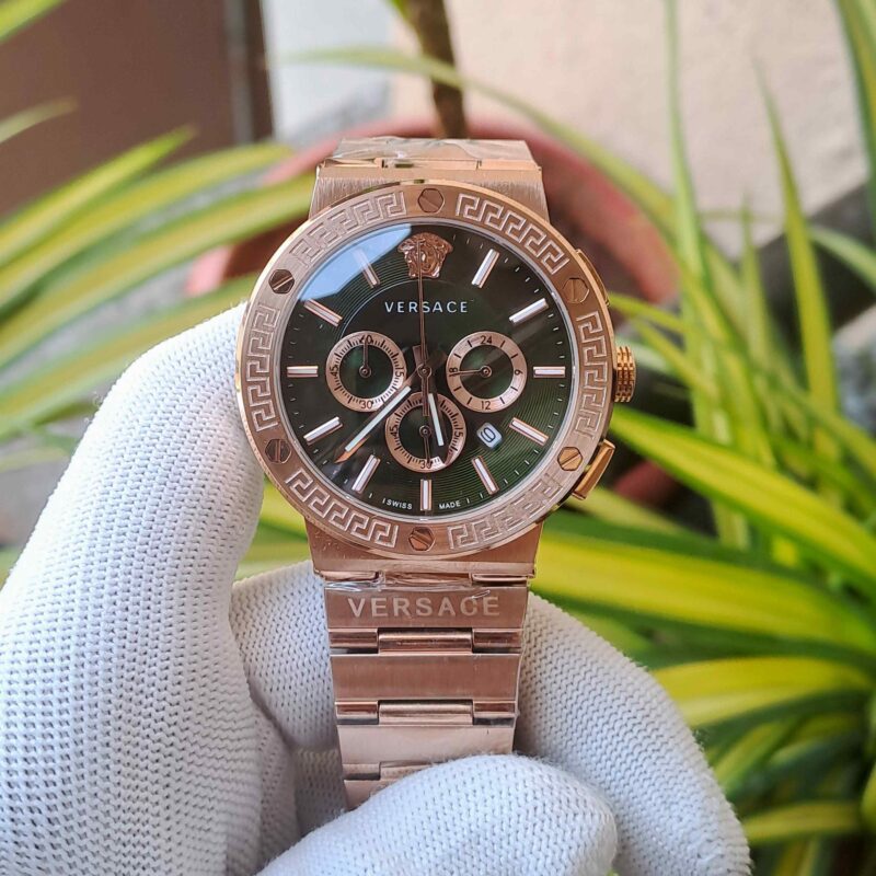 Versace Greca Logo Chronograph Full Rose Gold Green Dial