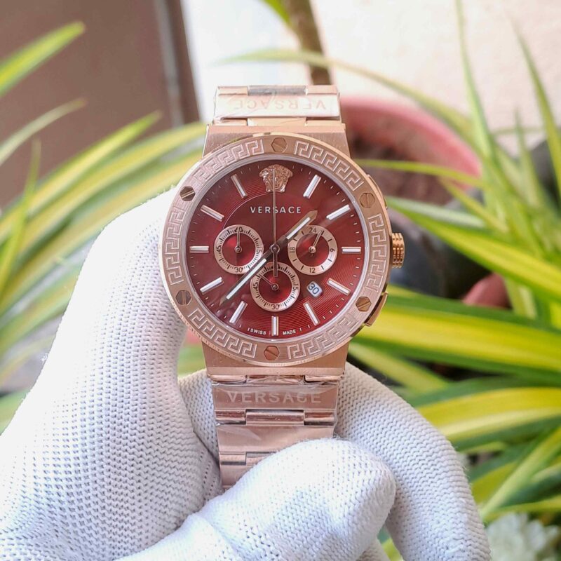 Versace Greca Logo Chronograph Full Rose Gold Red Dial