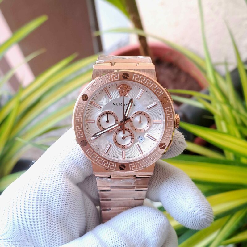 Versace Greca Logo Chronograph Full Rose Gold White Dial