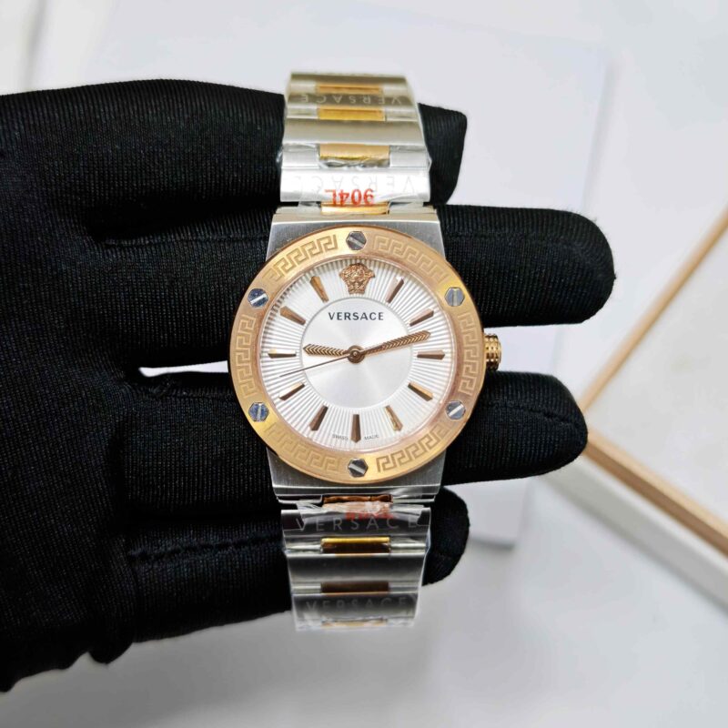 Versace Greca Logo Rose Gold Case White Dial Dual Tone