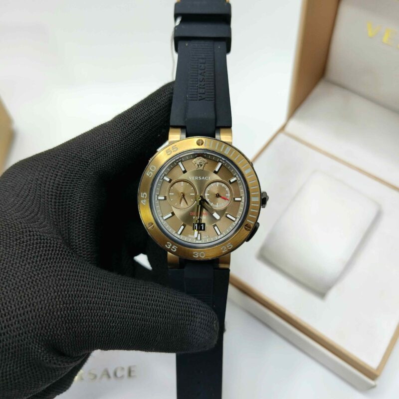 Versace V-Extreme Chronograph Bronze Dial Black Rubber Strap Store Quality