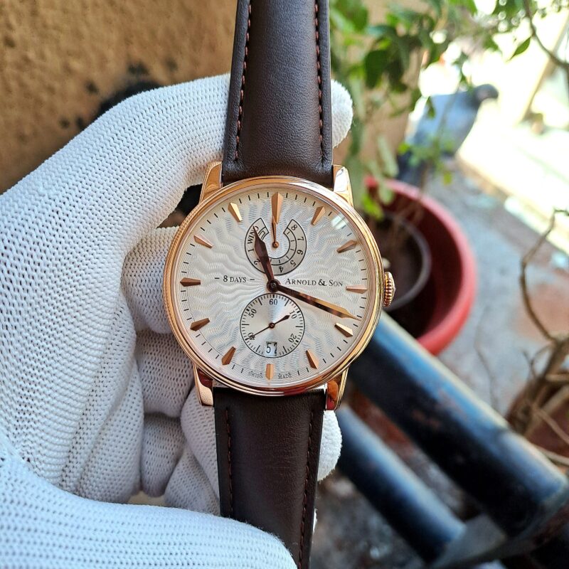 ARNOLD & SON Eight-Day Rose Gold White Dial Brown Leather