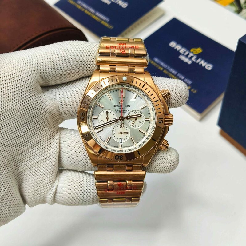Breitling Chronometer 1884 Full Rose Gold White Dial