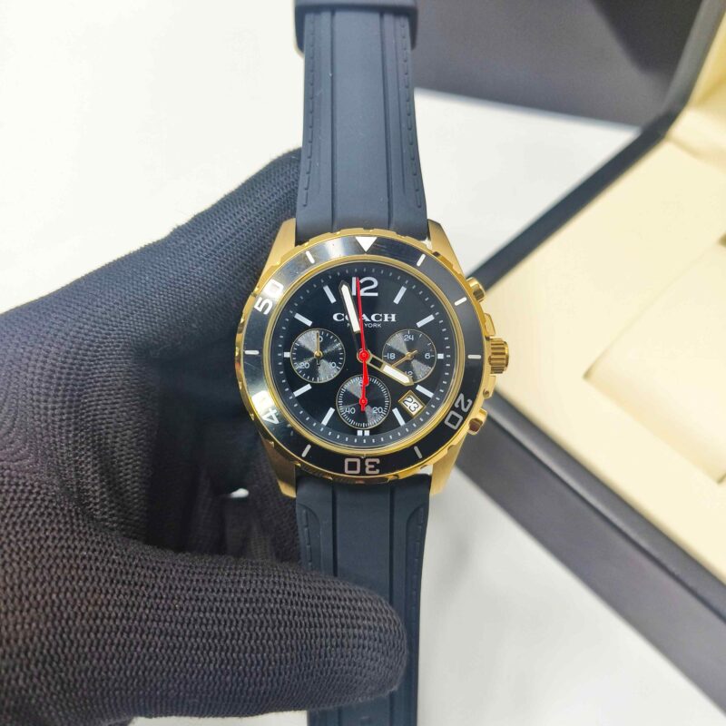 Coach Kent Gold Black Dial Black Rubber Strap
