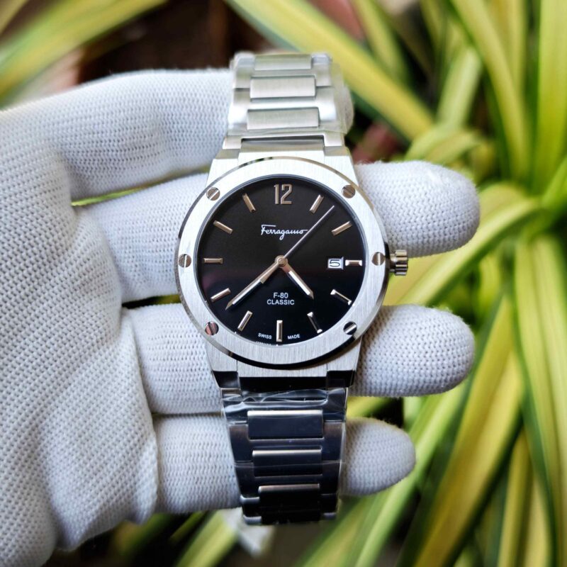 Ferragamo F-80 Classic Steel Black Dial Stainless Steel Strap