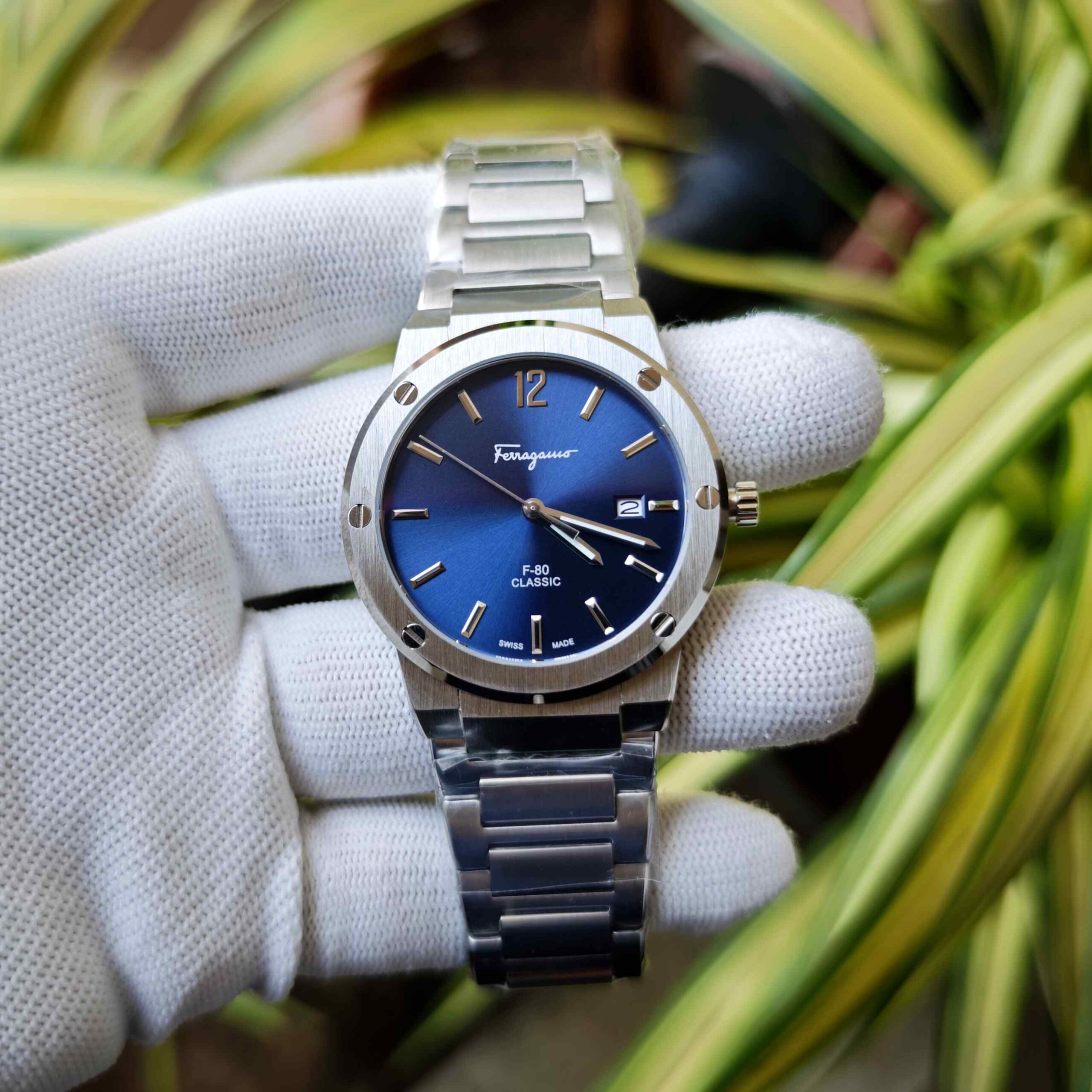 Ferragamo F-80 Classic Steel Blue Dial Stainless Steel Strap