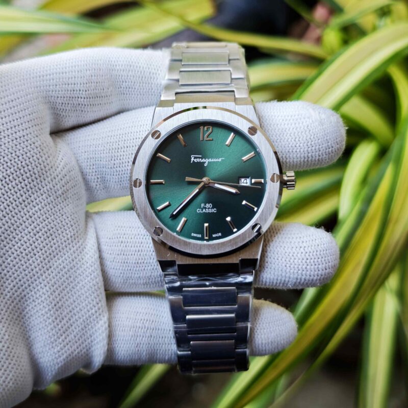 Ferragamo F-80 Classic Steel Green Dial Stainless Steel Strap
