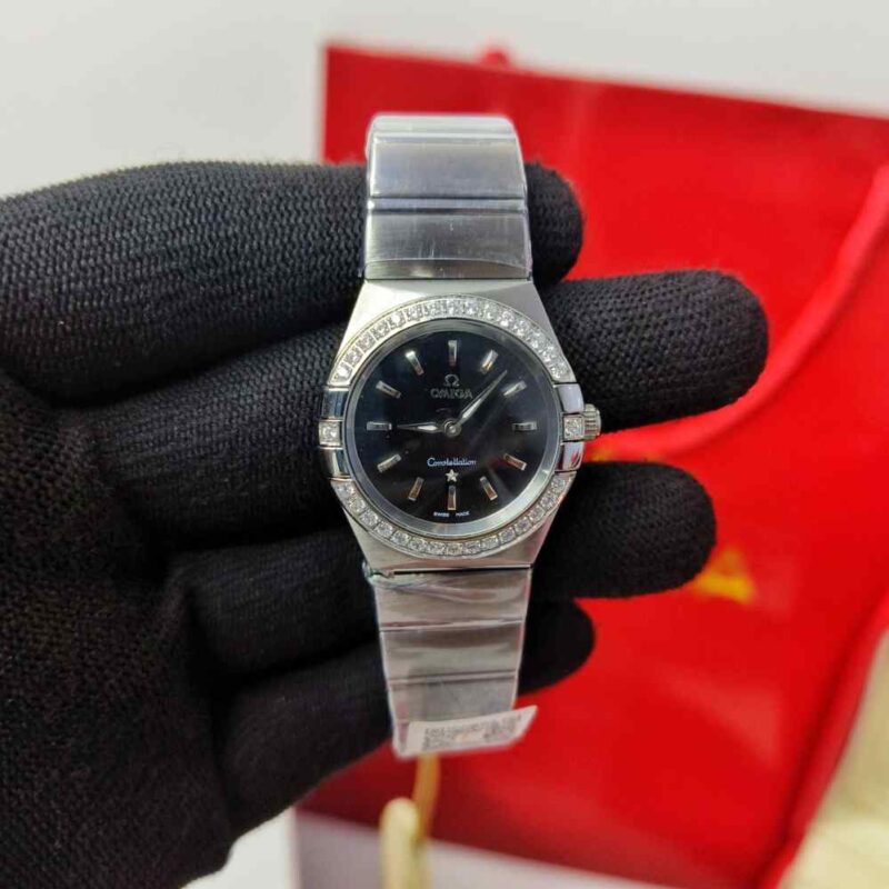 Omega Constellation Steel Diamond Bazel Stick Marker Black Dial