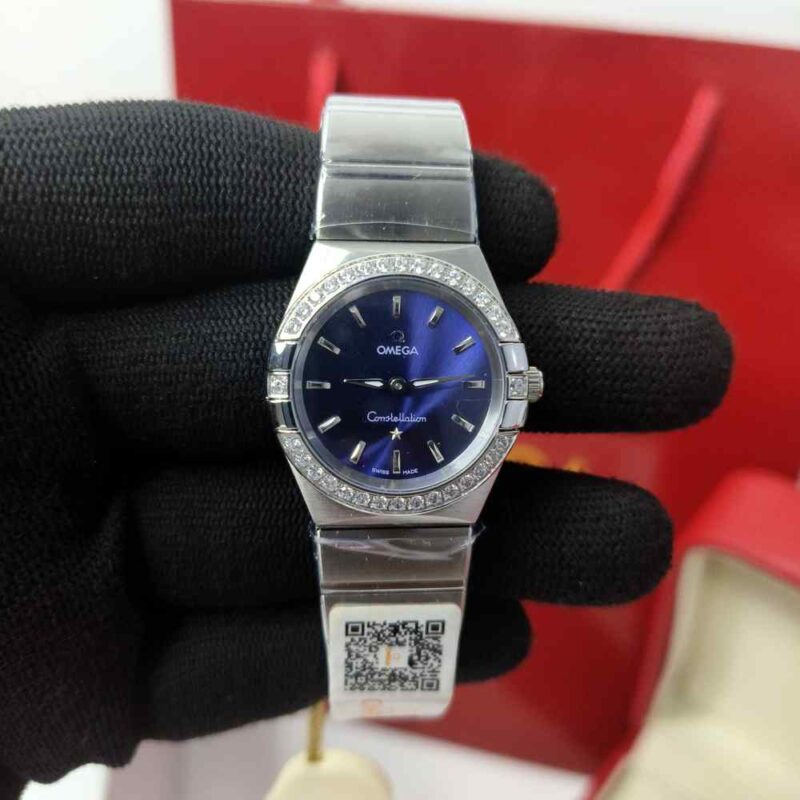Omega Constellation Steel Diamond Bazel Stick Marker Blue Dial