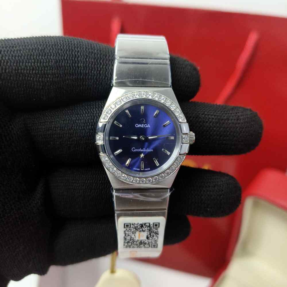 Omega Constellation Steel Diamond Bazel Stick Marker Blue Dial
