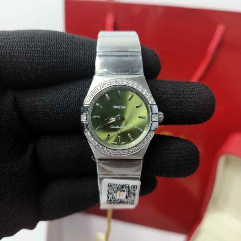 Omega Constellation Steel Diamond Bazel Stick Marker Green Dial