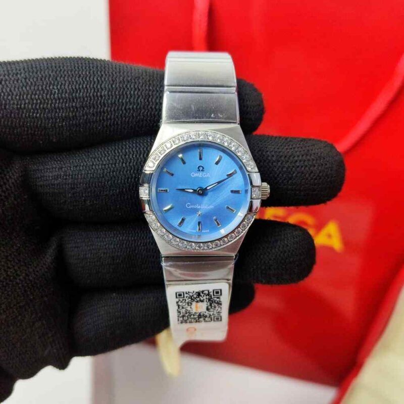 Omega Constellation Steel Diamond Bazel Stick Marker Blue Dial