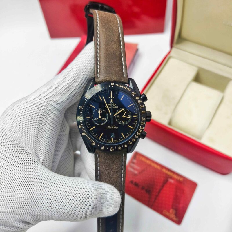 Omega Speedmaster Professional Moonwatch Chronograph Black Dial Brown Leather