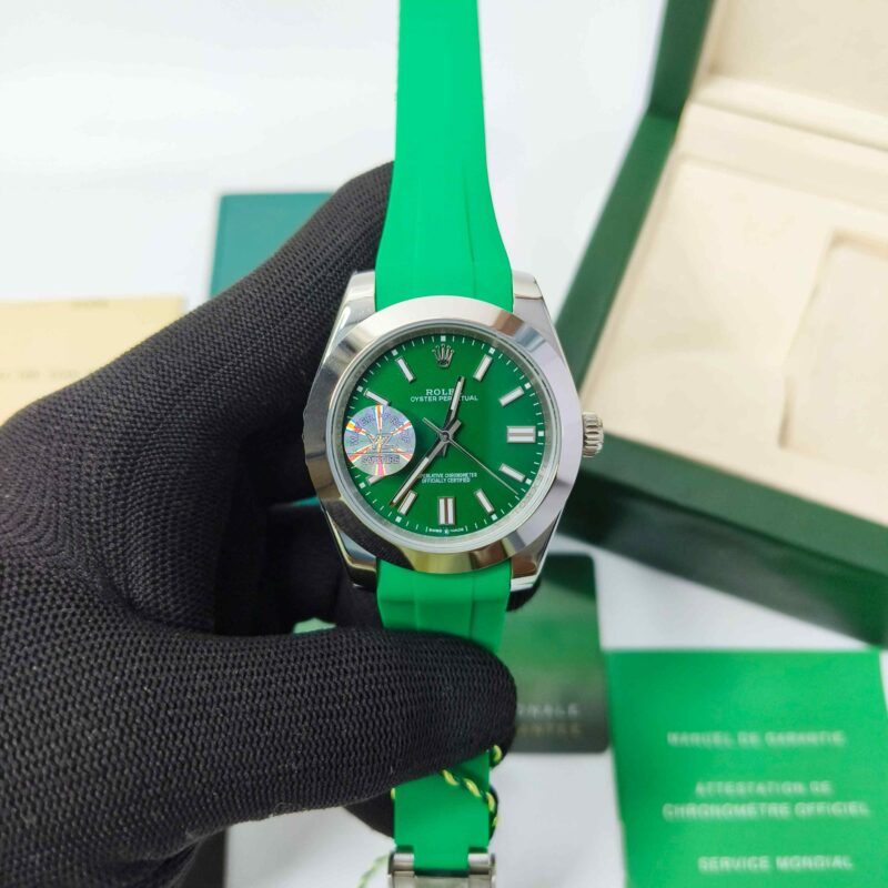 Rolex DateJust Plain Bezel Green Dial Green Rubber