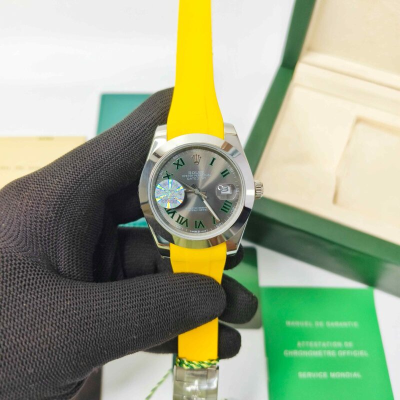 Rolex DateJust Plain Bezel Grey Dial Yellow Rubber