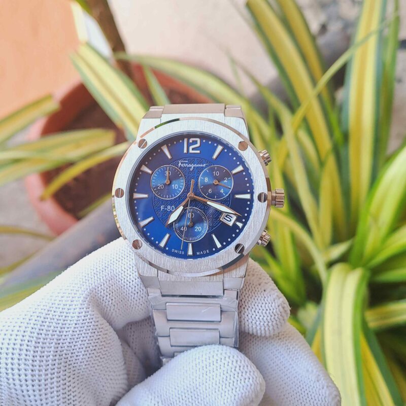 Salvatore Ferragamo F-80 Classic Chronograph Silver Blue Dial