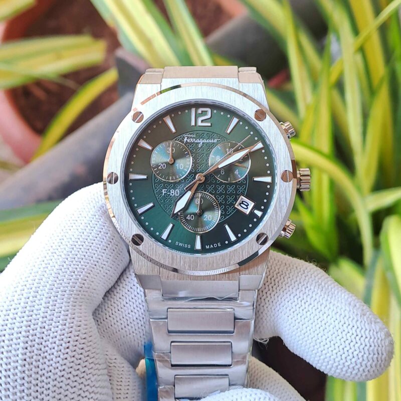 Salvatore Ferragamo F-80 Classic Chronograph Silver Green Dial
