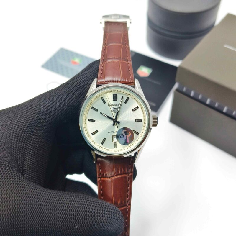 Tag Heuer Carrera Calibre 5 Date Only White Dial Brown Leather Stap