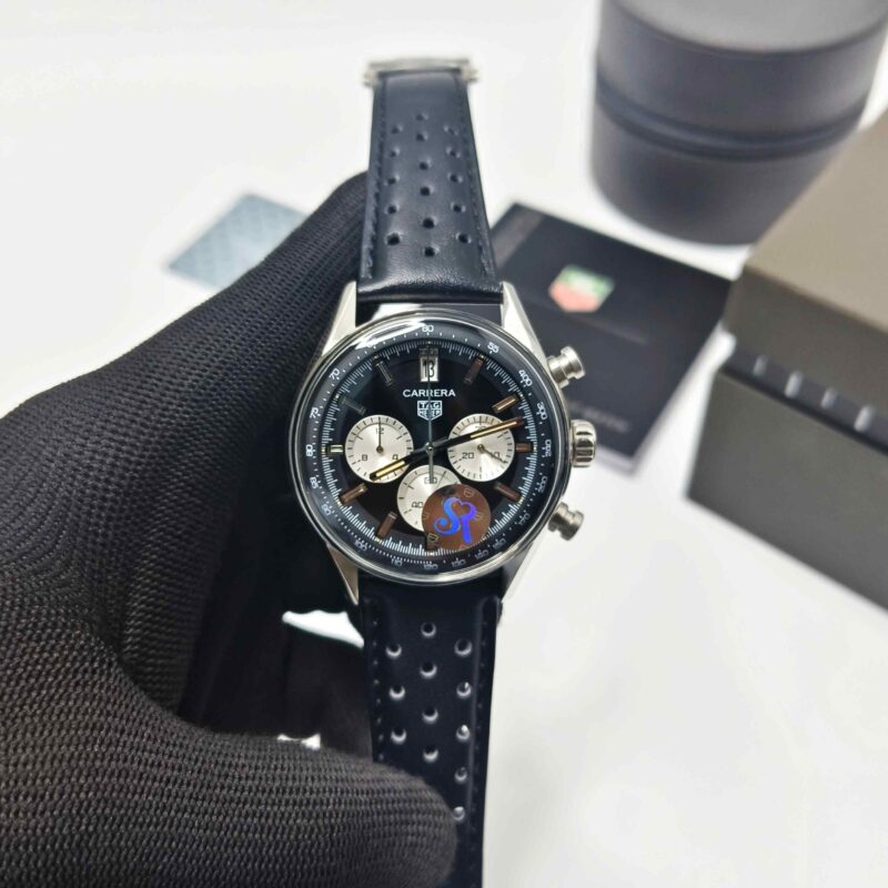 Tag Heuer Carrera Chronosprint X Porsche Black Dial Black Leather Strap