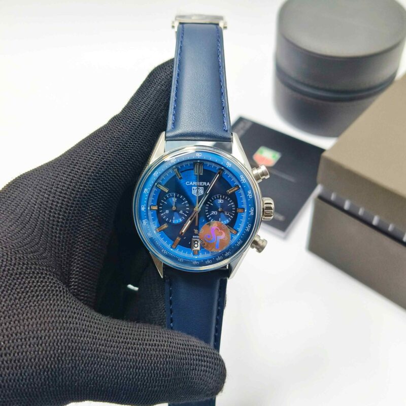 Tag Heuer Carrera Chronosprint X Porsche Blue Dial Blue Leather Strap